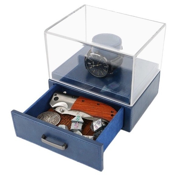 Watch Display Case Box Mens Leather Watch Stand Jewelry Box Organizer Blue 1 GF - Picture 1 of 7